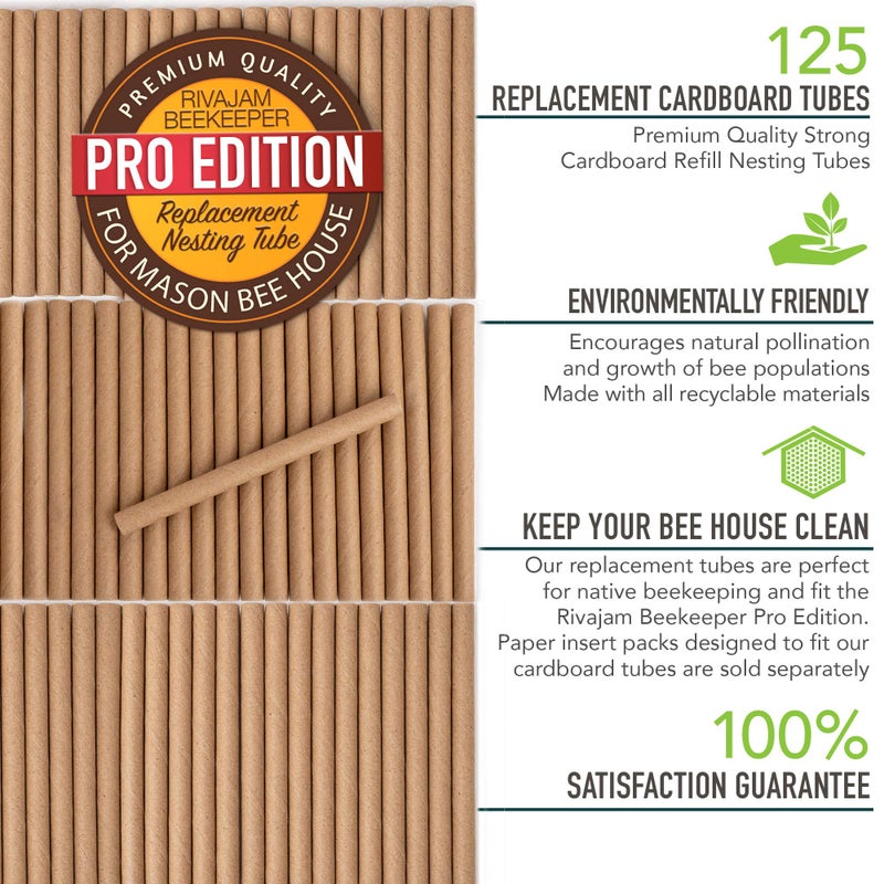 Rivajam 125 Mason Bee House Cardboard Nest Tubes Refill Pack | Solitary Bee Hive & Supplies | Starter Kit & Habitat Garden Gift | Hotels Tubes & Nest Box Inserts Liners - Image 3